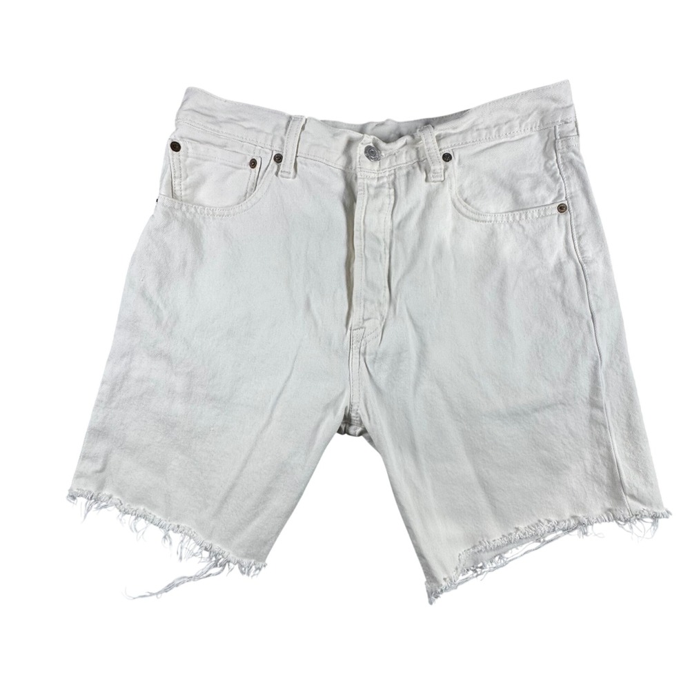 Levi's 501 Cut Off Shorts Mens W33 White Denim Premium Button Fly Raw Hem Summer